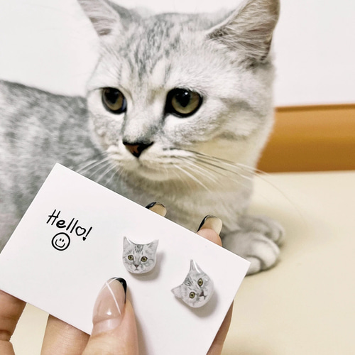 オーダーメイド 可愛いうちの子ピアス 樹脂イヤリング ペット 猫 犬 お  