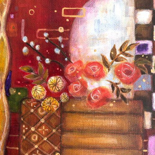 超美品！原画　赤薔薇　アクリル画　絵画 超美品！原画 赤薔薇 アクリル画 絵画 （「バラ」アクリル画）