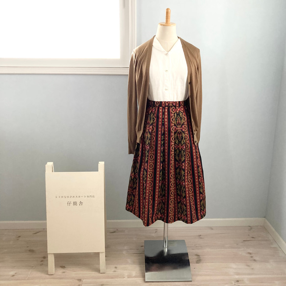 USAコットン 黒×赤ストライプ♪ちょっぴりエレガントなスカート Sサイズ 4枚目の画像