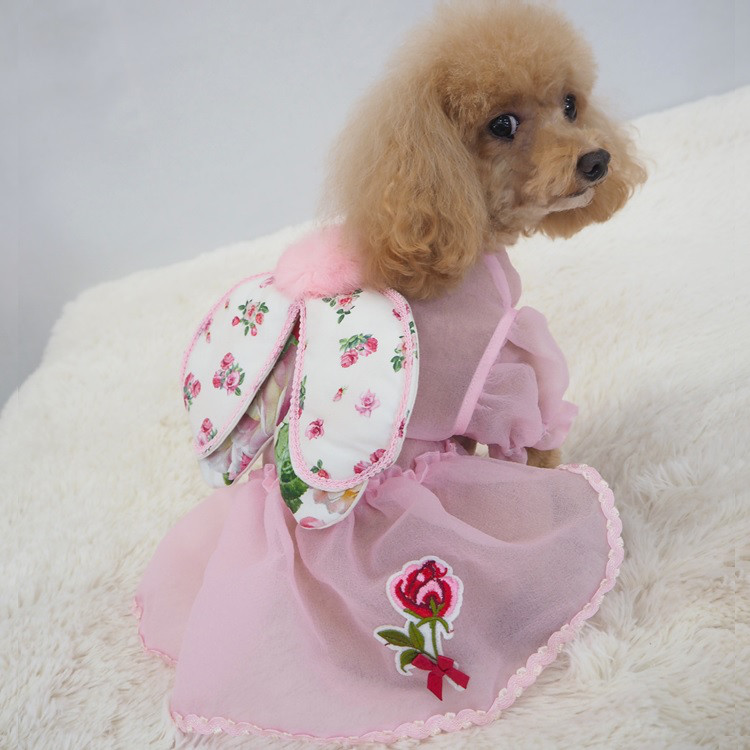ワンピース ドレス シースルー ピンク 花柄 透け感 小型犬 犬服 猫 ペット 猫服 P752