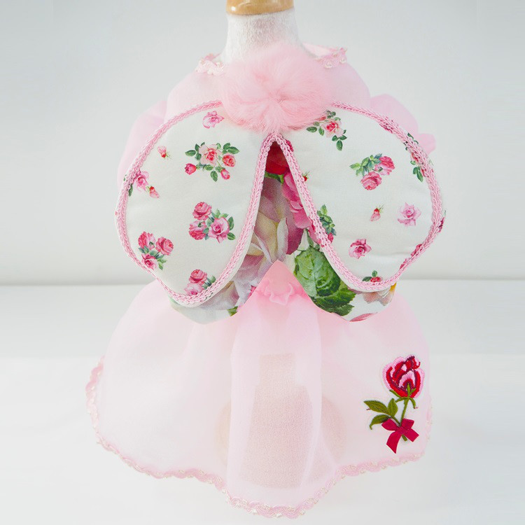 ワンピース ドレス シースルー ピンク 花柄 透け感 小型犬 犬服 猫 ペット 猫服 P752