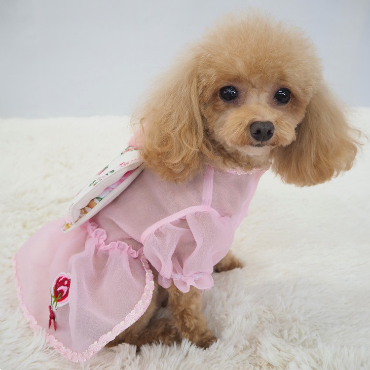 ワンピース ドレス シースルー ピンク 花柄 透け感 小型犬 犬服 猫 ペット 猫服 P752