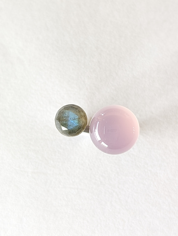 肌馴染みが良い石❀天然石ラブラドライト＆ピンクカルセドニーフォークリング/桜 4枚目の画像