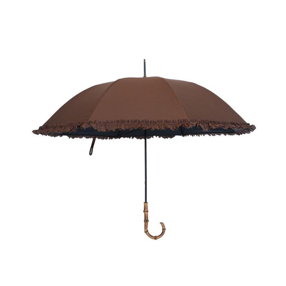 クラシコ 日傘 完全遮光 100% ブラウン フリル５０cm 晴雨兼用 ギフト可 2枚目の画像