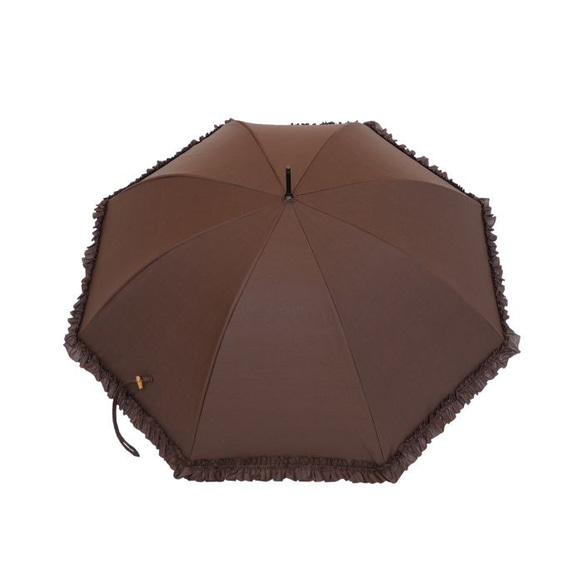 クラシコ 日傘 完全遮光 100% ブラウン フリル５０cm 晴雨兼用 ギフト可 3枚目の画像