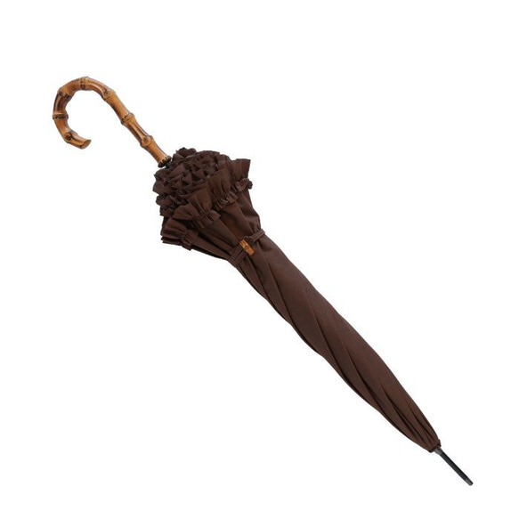 クラシコ 日傘 完全遮光 100% ブラウン フリル５０cm 晴雨兼用 ギフト可 5枚目の画像