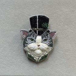 ビーズ刺繍のブローチ　-紳士的なネコ-cat 3枚目の画像