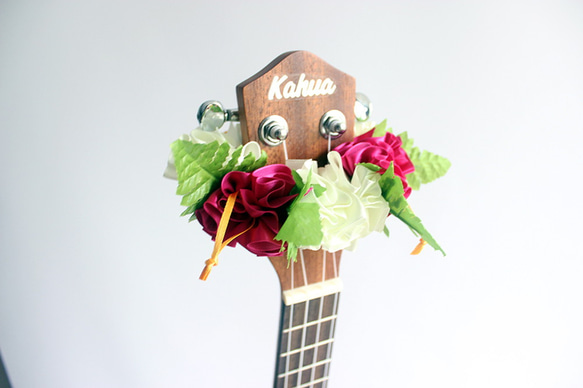 手作キット ウクレレリボンレイ ハワイアンクラフト 楽器アクセサリー ハイビスカス ギター アロハ 演奏会に 3枚目の画像