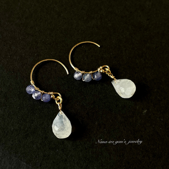 14kgf rainbowmoonstone × tanzanite pierce 8枚目の画像