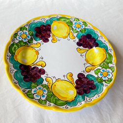 絵皿 26cm  GEO041 マヨリカ焼き イタリア陶器 レモンとブドウ柄 2枚目の画像