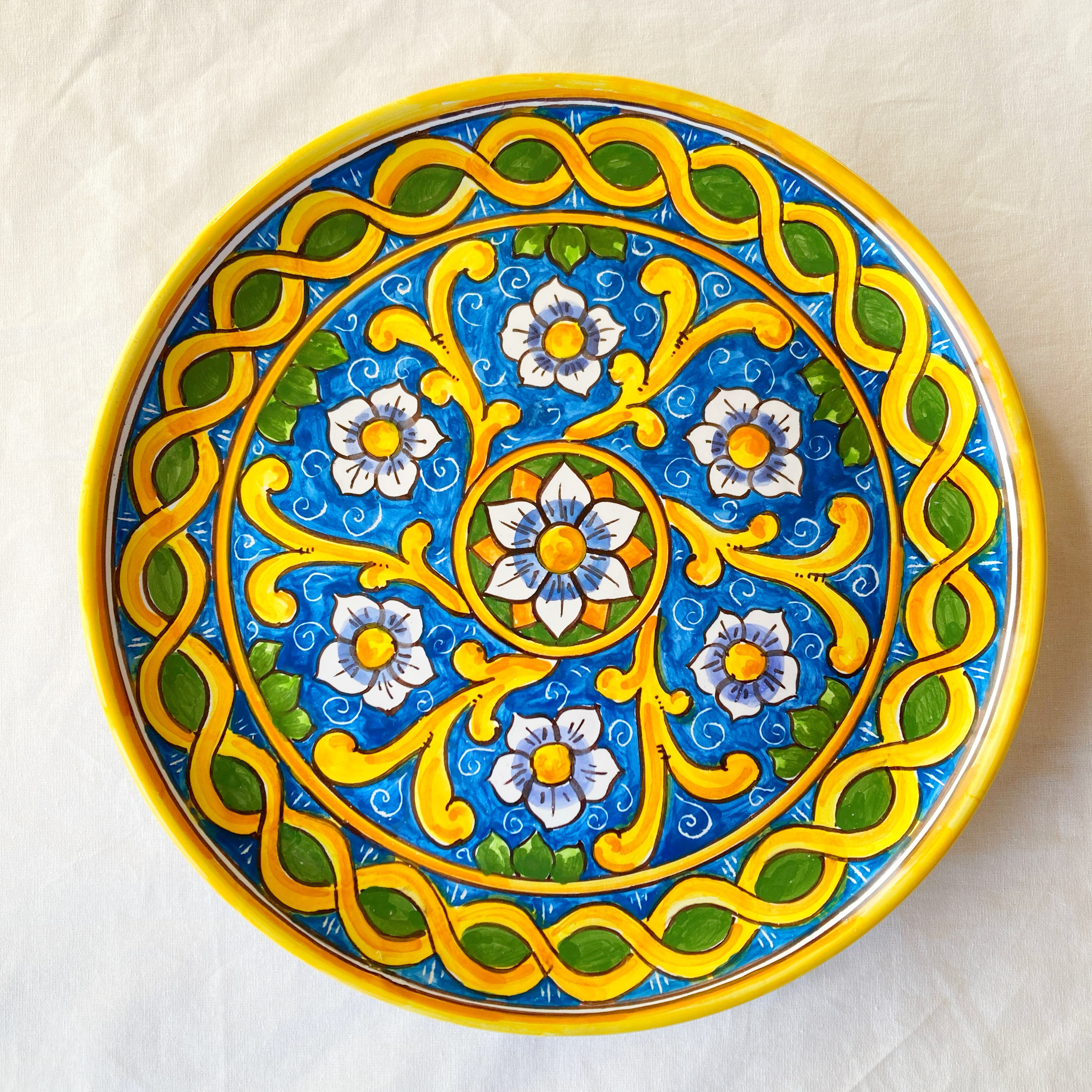 絵皿 26cm GEO034 マヨリカ焼き イタリア陶器 幾何学 飾り皿
