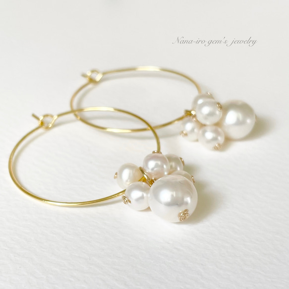 《2way》14kgf pearl hoop pierce 1枚目の画像