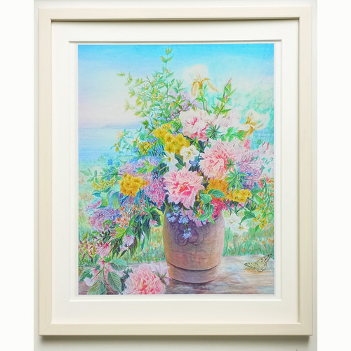 額45cmアメリカで版画化☆花の絵 絵画 花 フラワー フラワー