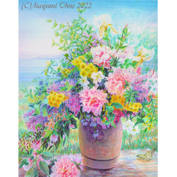 水彩画、フラワーアレンジメント、素敵な雰囲気です 絵画プラス描き付き ee500ebe8876615ba7157b34b48759