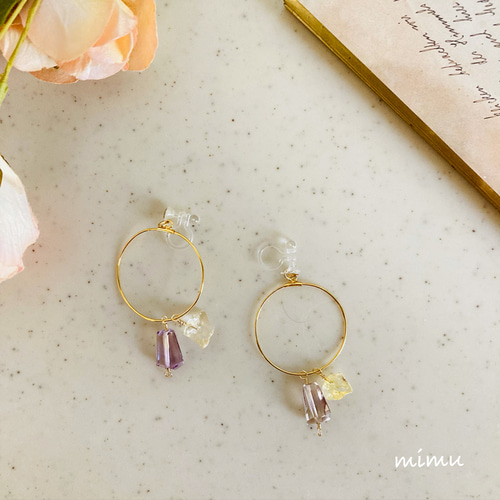 アメトリン×シトリン×フープイヤリング［樹脂ノンホールピアス・ピアス  