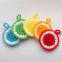 送料込み》かき氷色のカラフルエコたわし アクリルたわし 5枚セット