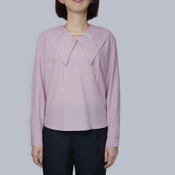 粉色天絲棉串珠飾領襯衫 第4張的照片