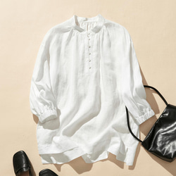 採用 Belky 亞麻製成的天然紋理亞麻長袍，白色 240311-1 第1張的照片