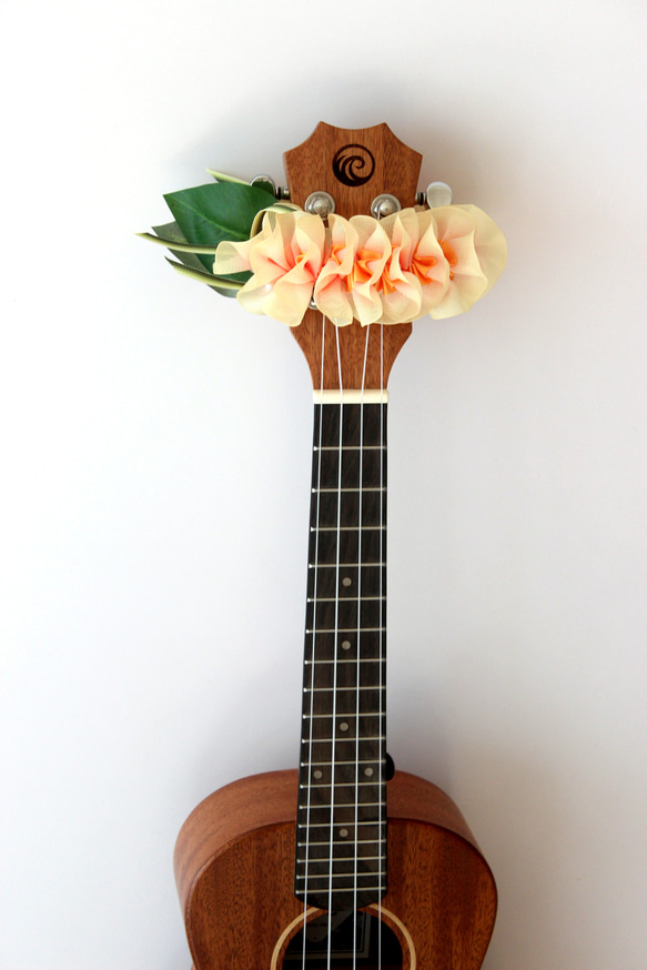 ウクレレリボンレイ ハワイアンクラフト ウクレレストラップ 楽器アクセサリー プルメリア ギター アロハ 演奏会に 16枚目の画像