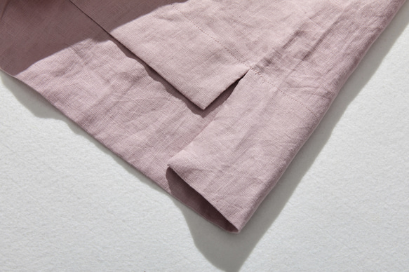 由 Belky 亞麻製成的天然紋理亞麻長袍，淡紫紅色 240311-3 第7張的照片