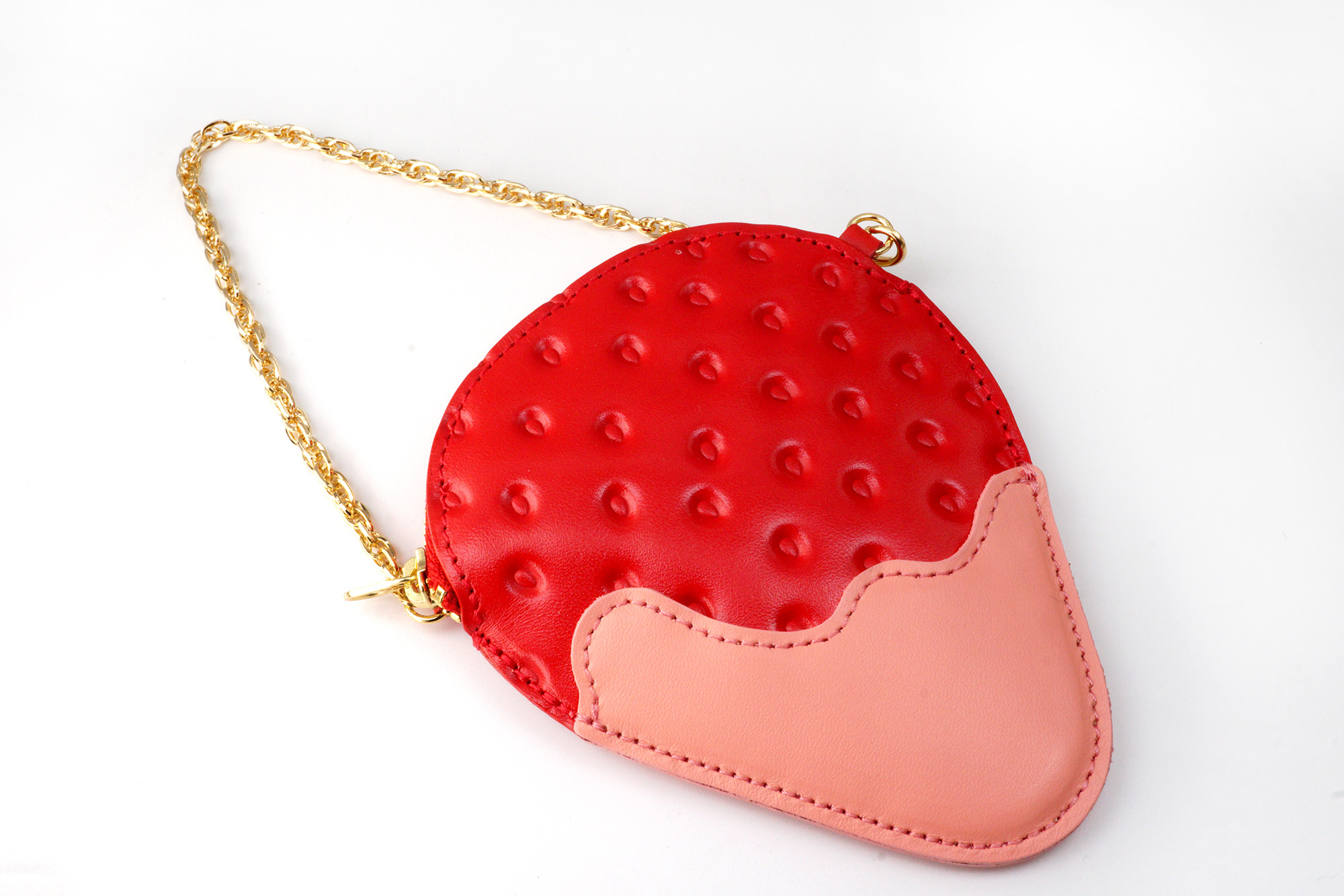 「スイカ」が入るチョコがけいちご・ピンク（牛革製コイン＆パスケース）