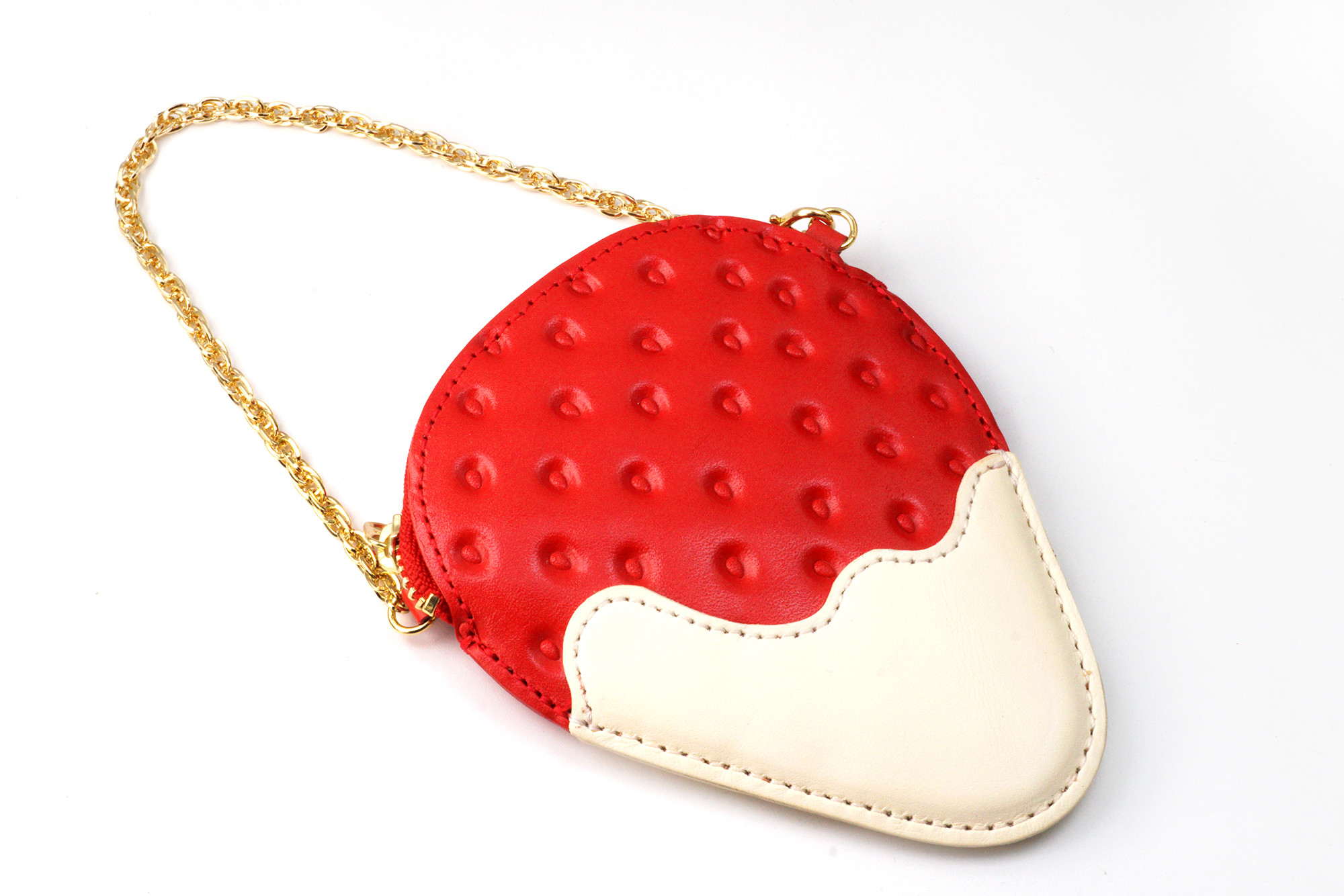 「スイカ」が入るチョコがけいちご・ホワイト（牛革製コイン＆パスケース）