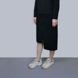 黑色燈芯絨造型口袋鉛筆裙 第4張的照片