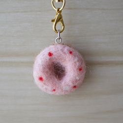 羊毛フェルト　携帯ストラップ　かわいいピンク色のドーナッツ 4枚目の画像