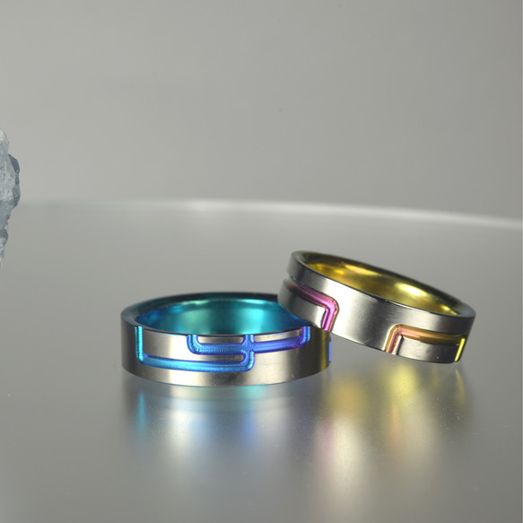 格子紋～tunagi【繋ぎ】～和紋様の魅力を伝える結婚指輪　チタン　MG-008 2枚目の画像