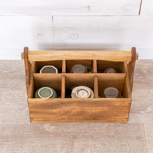 炭斗箱？持ち手付き木箱 蓋付き リメイク インテリア 古道具 おかもち