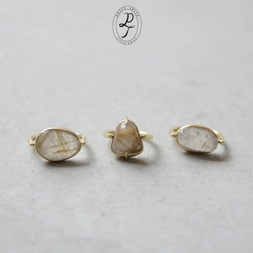 セミオーダーリング 天然石と真鍮のリング 受注制作品 指輪 ふくりん