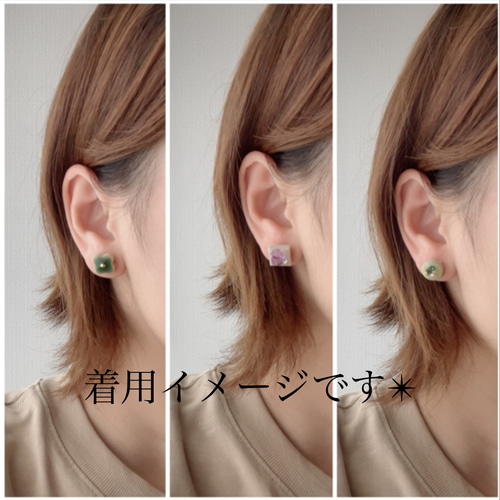青 ブルー ニュアンスフラワー 美濃焼 陶器 タイル ピアス イヤリング