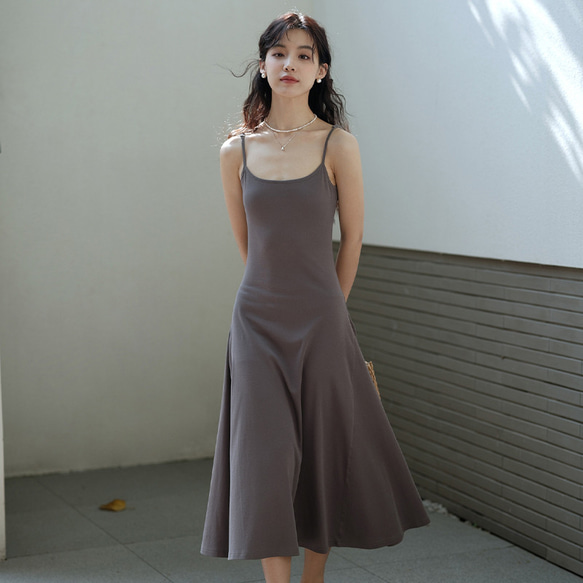 ニットキャミソールワンピース インナーワンピース グレー S-L S231
