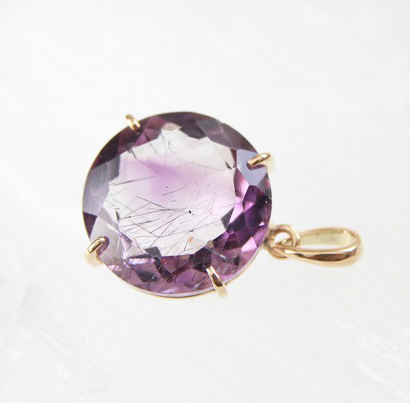 1点もの K18 ゲーサイトインアメジスト（ラウンド）ペンダントトップ スーパーセブン アメジストエレスチャル 天然石