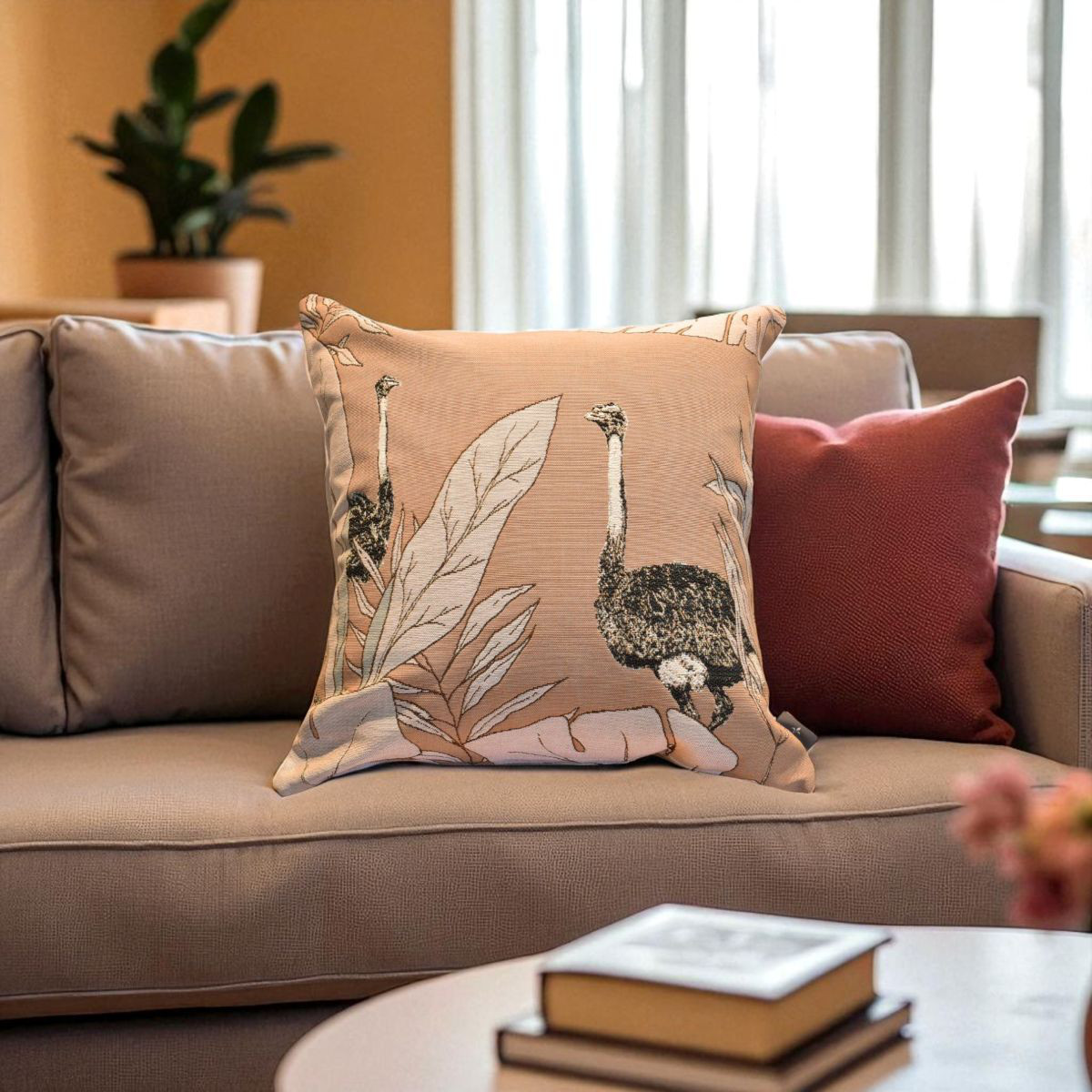 フランス製ゴブリン織クッションカバー - ダチョウ