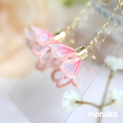 桜のオーガンジー刺繍イヤリング 3枚目の画像