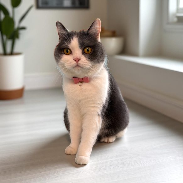 猫首輪　ピンク　フランスレザー　本革　名前入れ　リボン 1枚目の画像