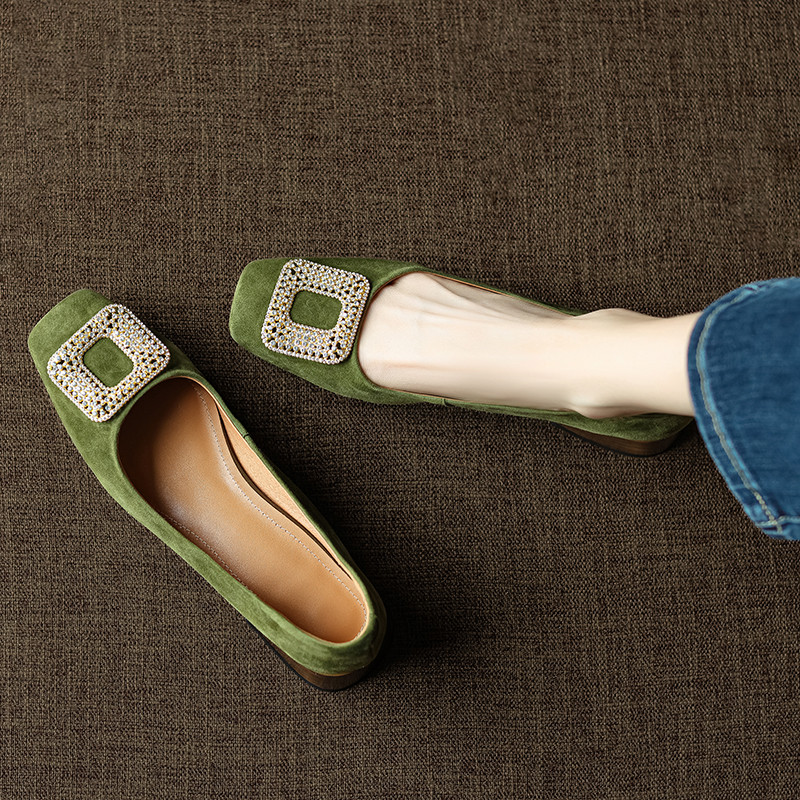 スクエアバックルパンプス アーチコンタクト フラットシューズ 本革 靴 ミントグリーン Creema春の福袋 クリスマス