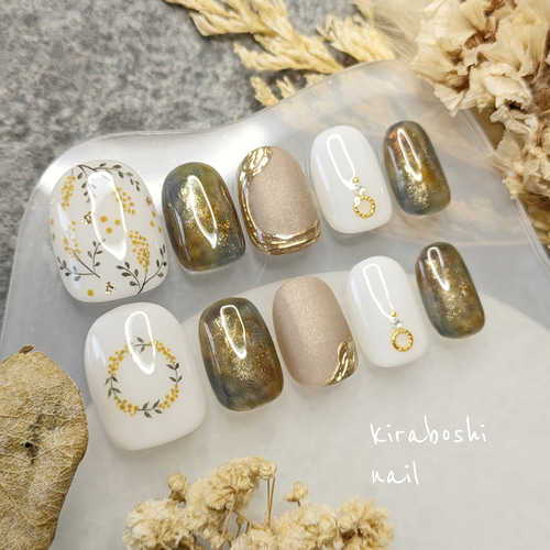 2点セット現品のみ　ネイルチップ　ニュアンスネイル　ミモザネイル　ミラーネイル 2点セット現品のみ ネイルチップ ニュアンスネイル ミモザネイル