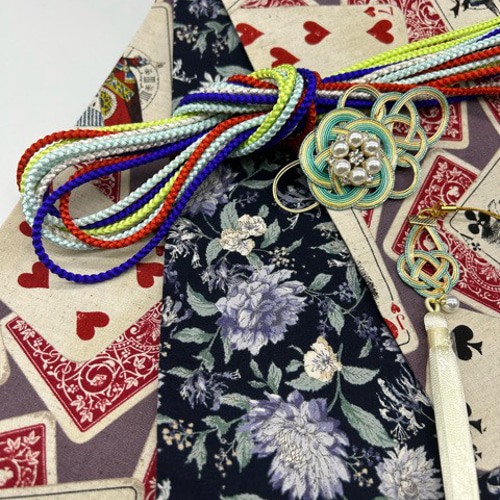 目玉商品】4284木綿半幅帯不思議の国のアリス 豪華水引2点絹帯締め