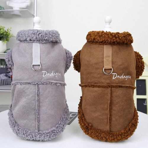 犬服 小型犬服 犬用 モコモコ リードフック付きコート 襟付きコート