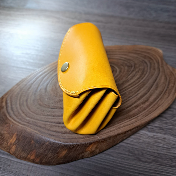 お札が折らずに入るミニ財布 アコーディオンウォレット イタリアンレザー イエロー 山吹色 ◇コンパクト財布 ポーチ 本革 7枚目の画像