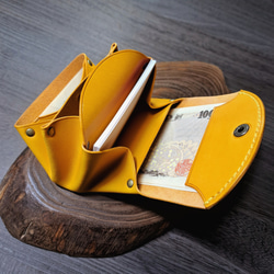 お札が折らずに入るミニ財布 アコーディオンウォレット イタリアンレザー イエロー 山吹色 ◇コンパクト財布 ポーチ 本革 3枚目の画像