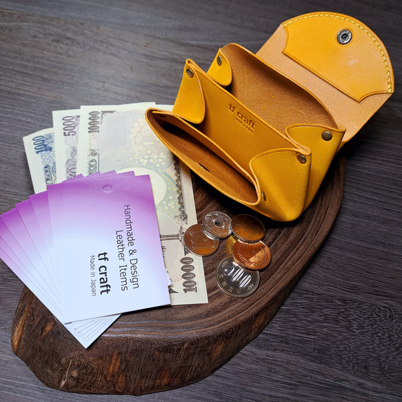 お札が折らずに入るミニ財布 アコーディオンウォレット イタリアンレザー イエロー 山吹色 ◇コンパクト財布 ポーチ 本革 9枚目の画像