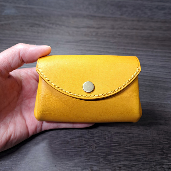 お札が折らずに入るミニ財布 アコーディオンウォレット イタリアンレザー イエロー 山吹色 ◇コンパクト財布 ポーチ 本革 1枚目の画像