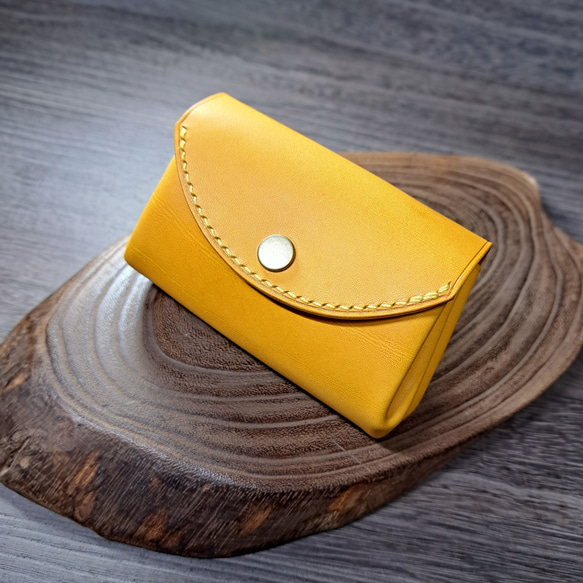 お札が折らずに入るミニ財布 アコーディオンウォレット イタリアンレザー イエロー 山吹色 ◇コンパクト財布 ポーチ 本革 4枚目の画像
