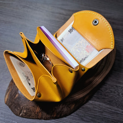 お札が折らずに入るミニ財布 アコーディオンウォレット イタリアンレザー イエロー 山吹色 ◇コンパクト財布 ポーチ 本革 2枚目の画像