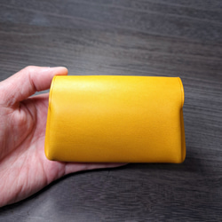 お札が折らずに入るミニ財布 アコーディオンウォレット イタリアンレザー イエロー 山吹色 ◇コンパクト財布 ポーチ 本革 8枚目の画像