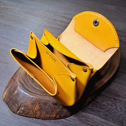 お札が折らずに入るミニ財布 アコーディオンウォレット イタリアンレザー イエロー 山吹色 ◇コンパクト財布 ポーチ 本革 5枚目の画像