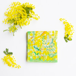 ハンカチ・スカーフ / 幸運を運ぶ黄色い鳥とミモザ / ギフトにも 2枚目の画像